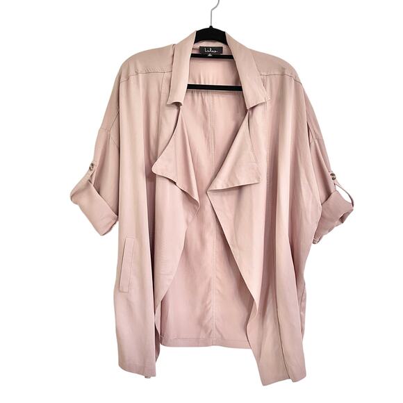 Lulu’s Lucky Break Beige Oversized Jacket Size Medium Drapey Pockets Trench - Picture 2 of 6